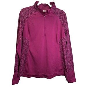 Danskin Now Sz L Berry/Pink 1/4 Zip W/Thumbholes Reflective Athletic Pullover
